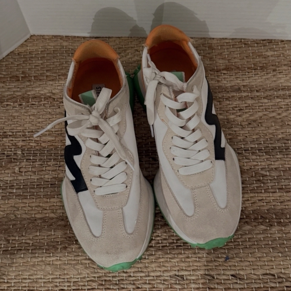 Steve Madden Beige White Orange Green Accent Sneakers - Picture 4 of 6